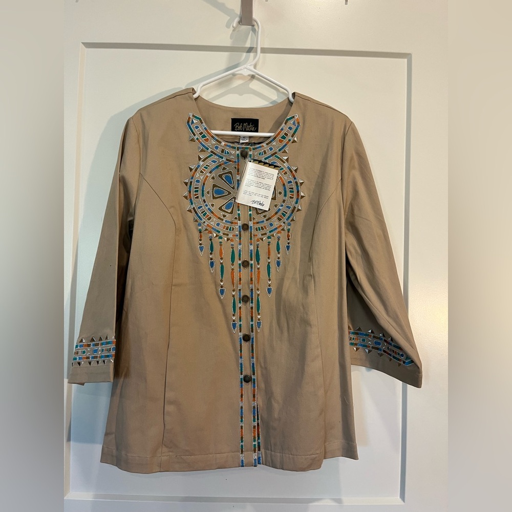BOB MACKIE Wearable Art Southwest Embroidered Dream Catcher Western Boho Jacket